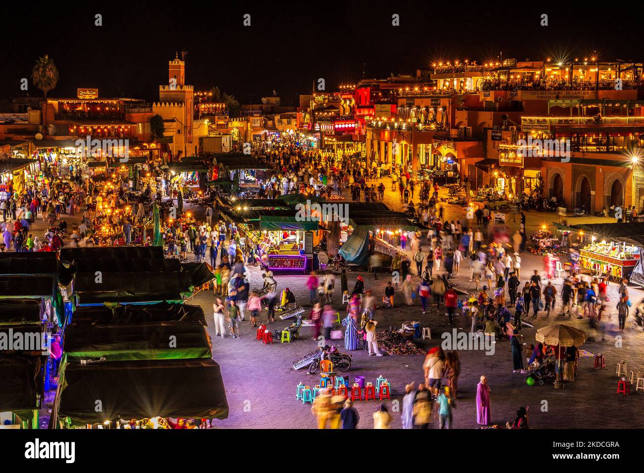 Marokko., Marrakesch - das Jemma al Fna / Jemaa el-Fnaa in der Nacht Stockfoto