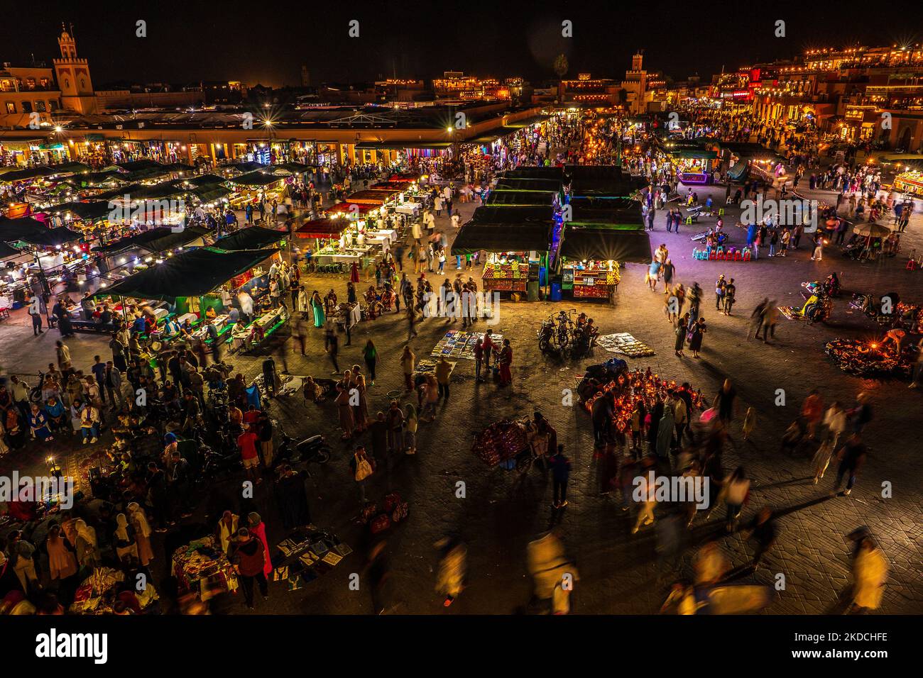 Marokko., Marrakesch - das Jemma al Fna / Jemaa el-Fnaa in der Nacht Stockfoto