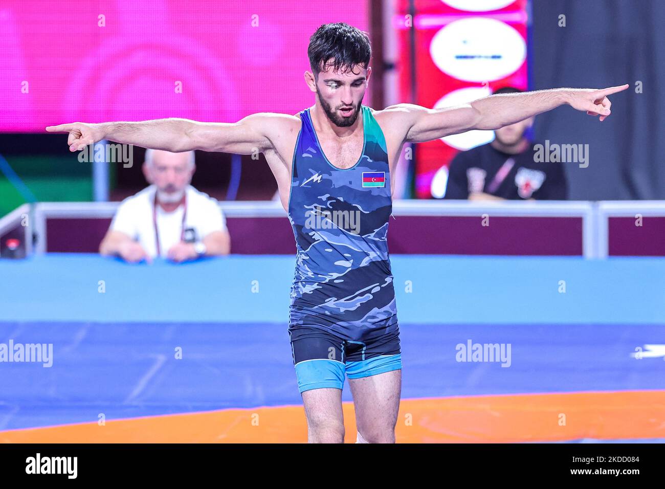 Kanan Abdullazade (AZE) GR 67 kg Jubel während der Wrestling U20 Europameisterschaft am 29. Juni 2022 im Matteo Pellicone in Rom, Italien (Foto: Luigi Mariani/LiveMedia/NurPhoto) Stockfoto