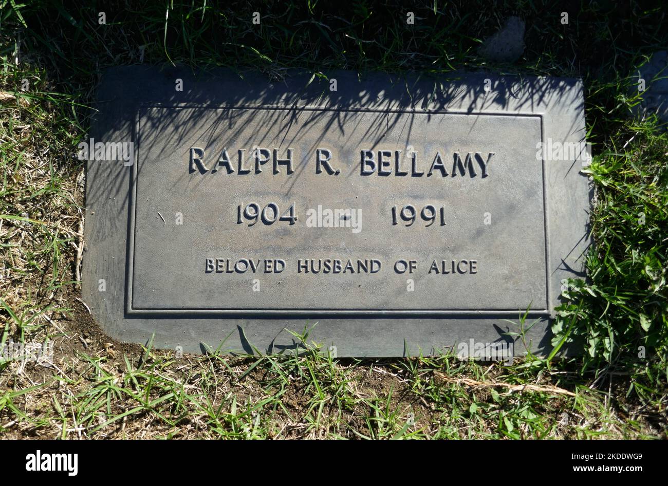 Los Angeles, California, USA 3.. November 2022 das Grab des Schauspielers Ralph Bellamy in der Sektion murmelende Bäume im Forest Lawn Memorial Park Hollywood Hills am 3. November 2022 in Los Angeles, Kalifornien, USA. Foto von Barry King/Alamy Stockfoto Stockfoto