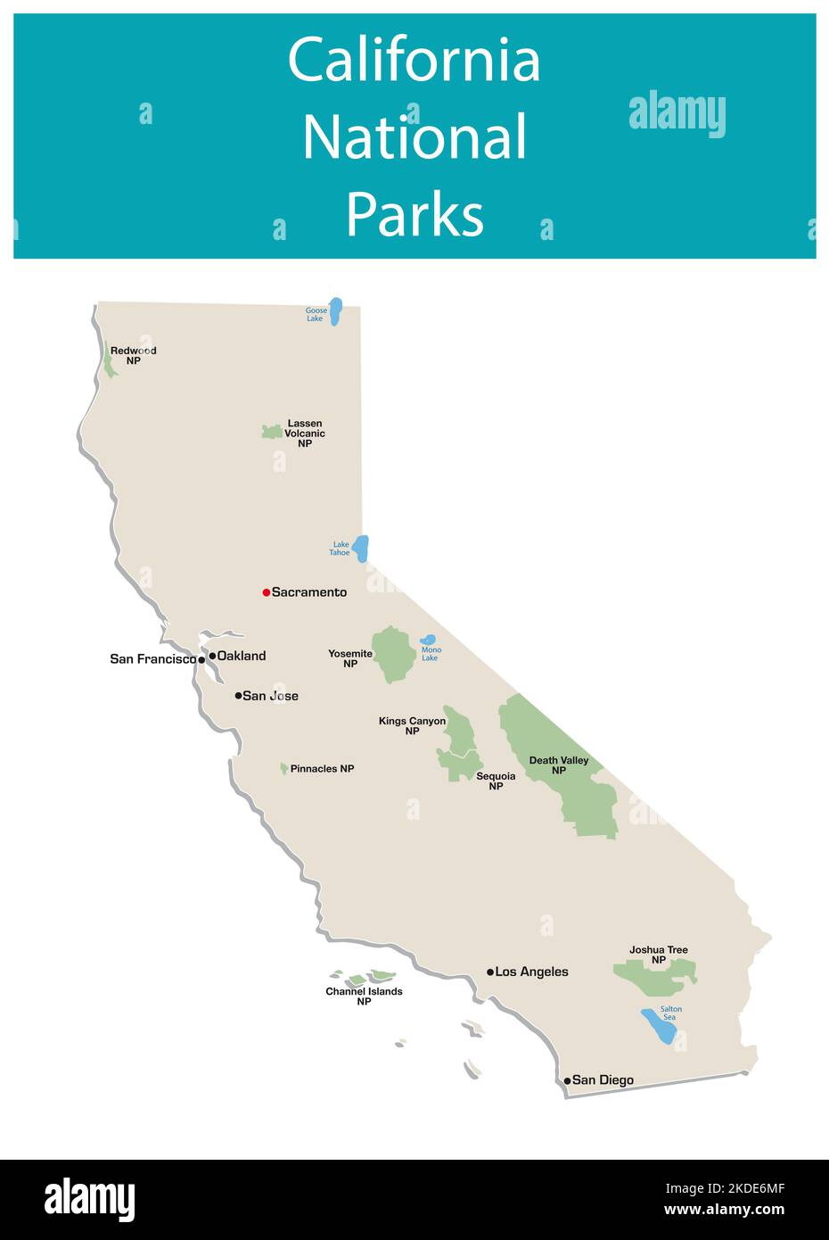 vektor-Informationskarte von kalifornien Nationalparks Stockfoto