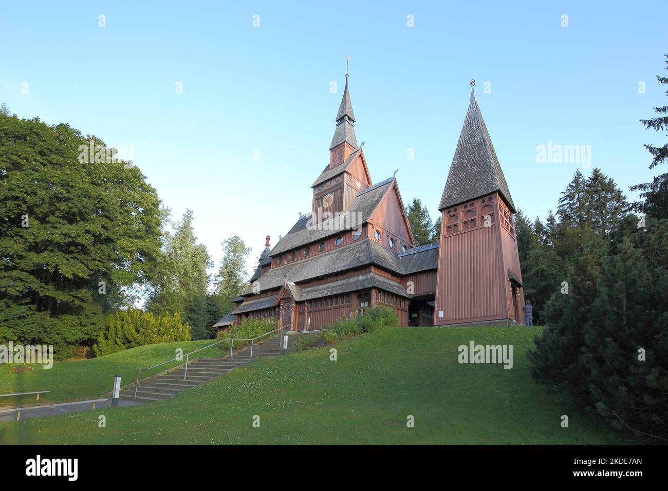 Gustav-Adolf-Stabkirche erbaut 1908 in Hahnenklee, Holzkirche, Harz, Niedersachsen, Deutschland Stockfoto