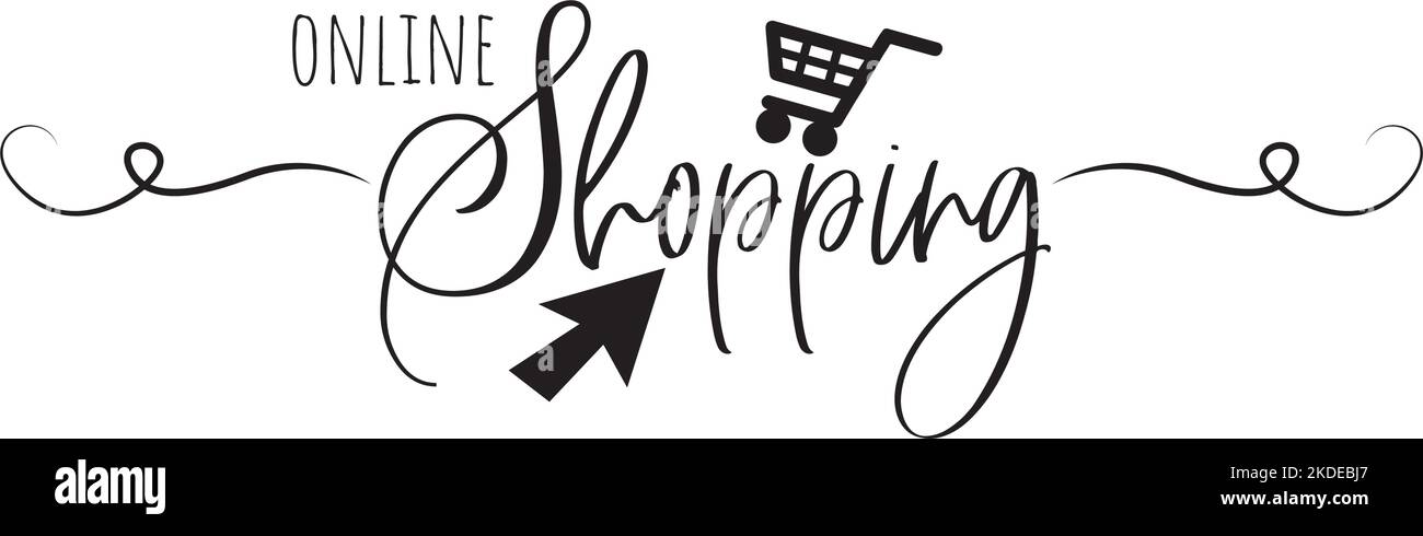 Online-Shopping, Vektor. Abbildung des Einkaufswagens. Stencil Art Design isoliert auf weißem Hintergrund. Stock Vektor