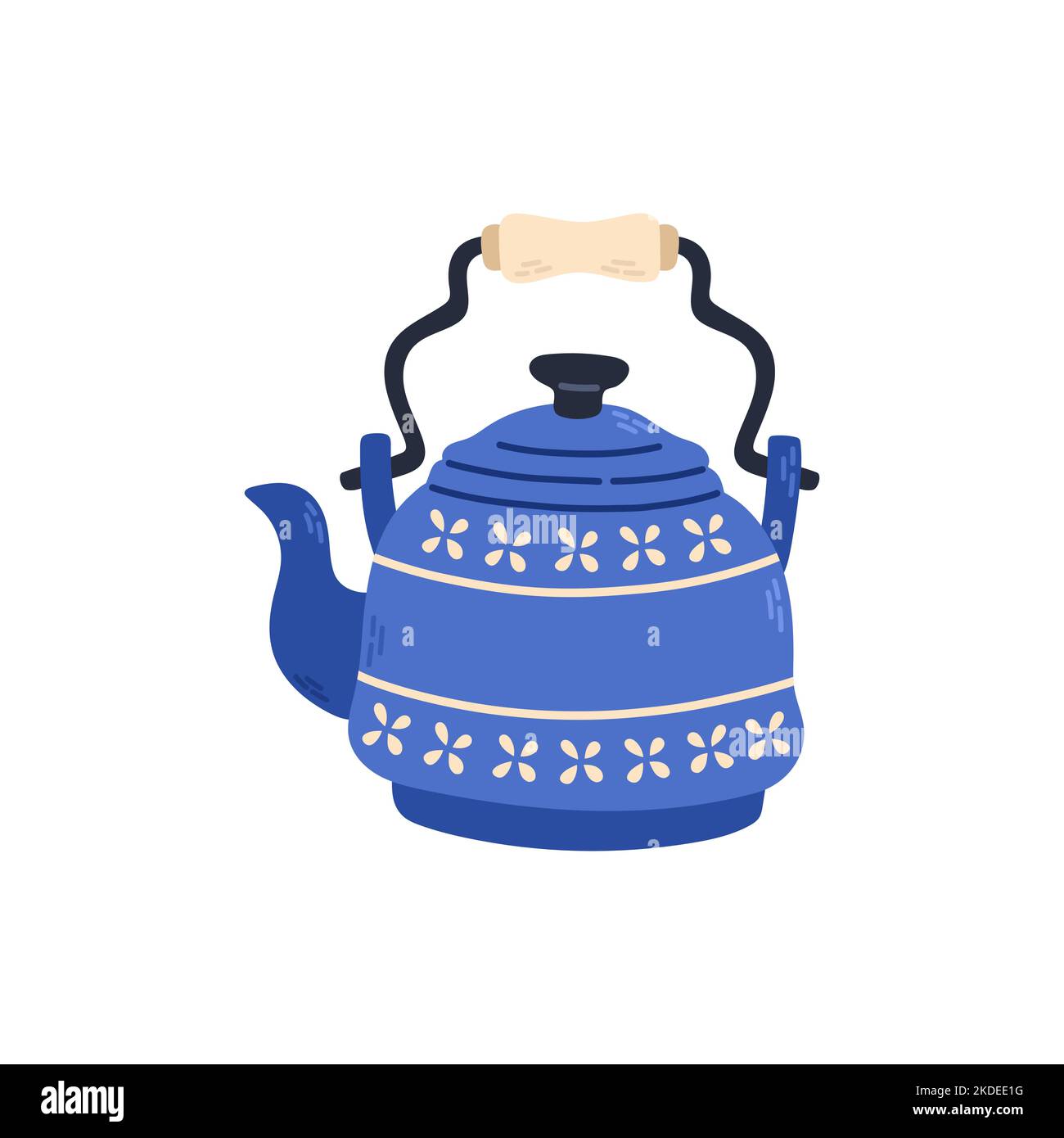 Blaue Teekannen für Tee mit Ornament. Stock-Design isoliert auf weißem Hintergrund für Websites und Apps Stock Vektor