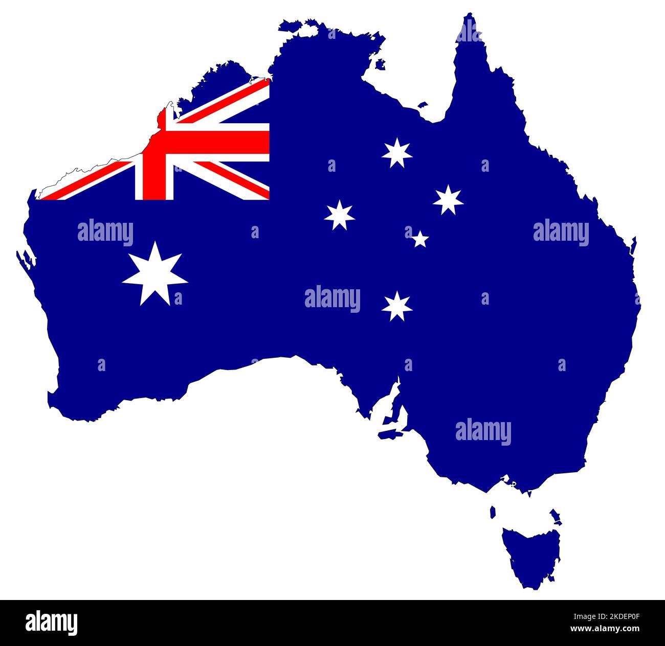 Karte von Australien gefüllt mit offiziellen Flaggen Farben Stockfoto