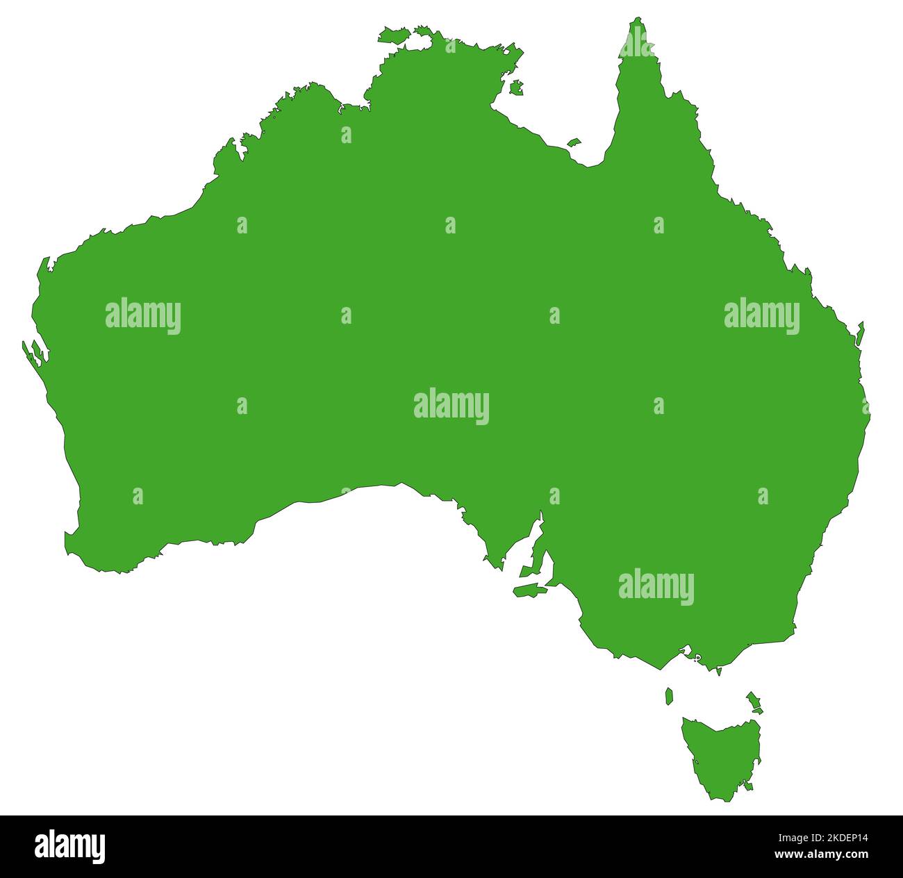 Karte von Australien gefüllt mit grüner Farbe Stockfoto