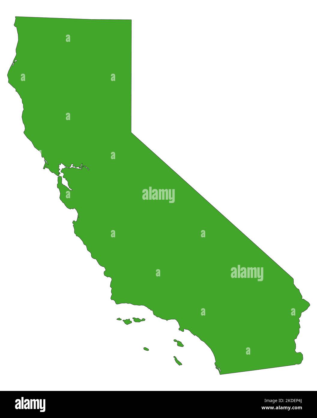 Karte von Kalifornien mit grüner Farbe gefüllt Stockfoto