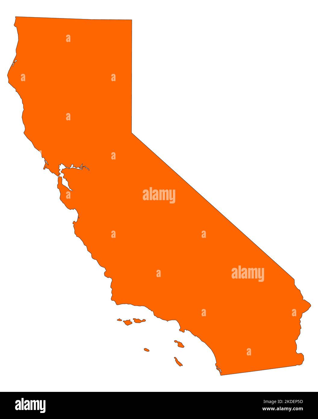 Karte von Kalifornien gefüllt mit oranger Farbe Stockfoto