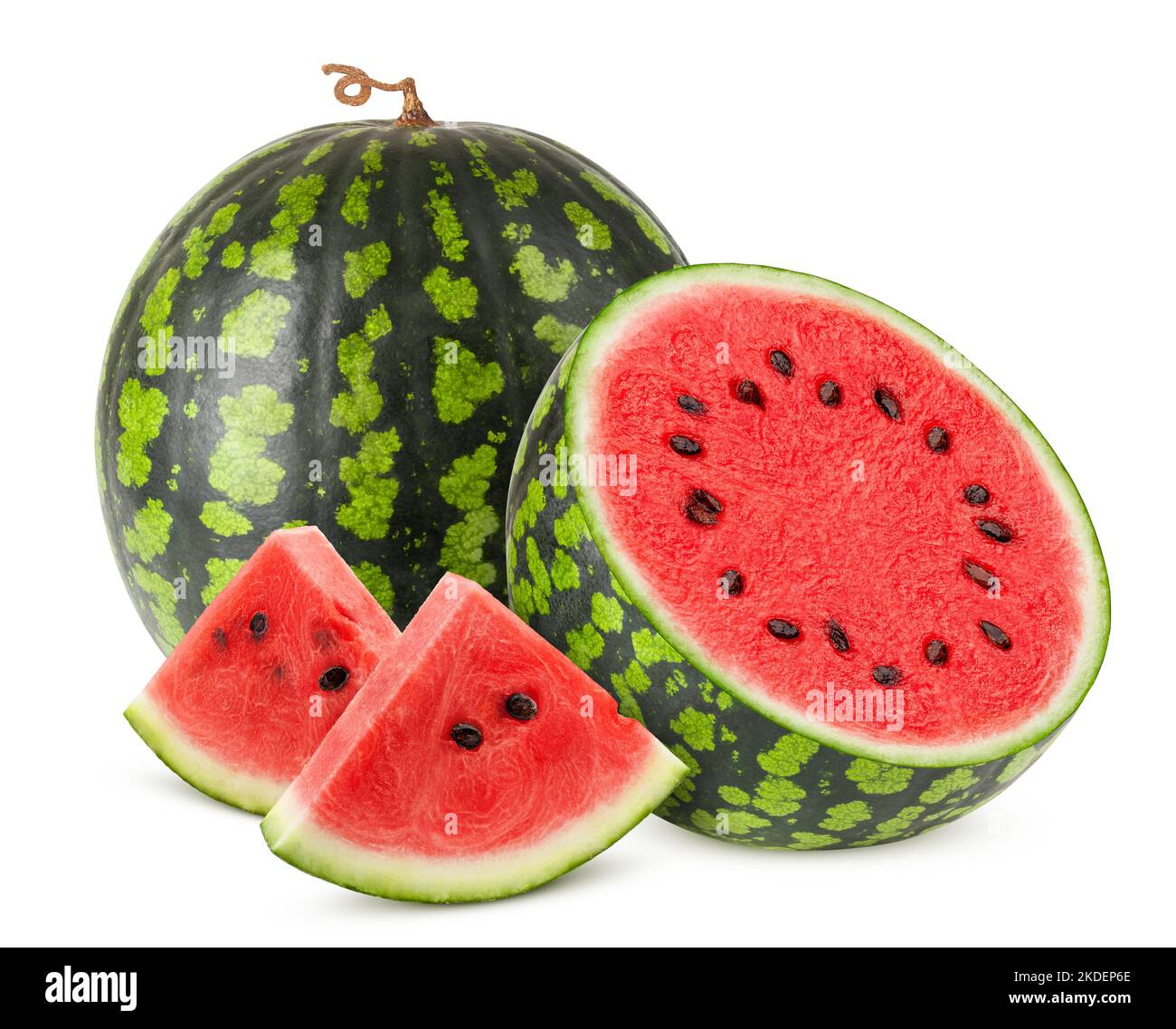 Wassermelone auf weißem Hintergrund, Beschneidungspfade, volle Tiefenschärfe Stockfoto
