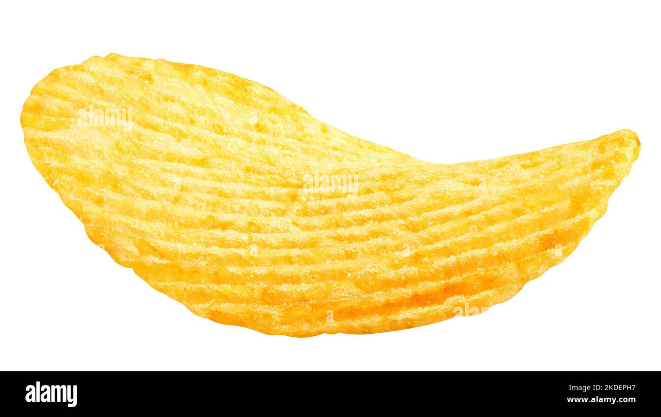 Kartoffelchips isoliert auf weißem Hintergrund, Schnittpfad, volle Schärfentiefe Stockfoto