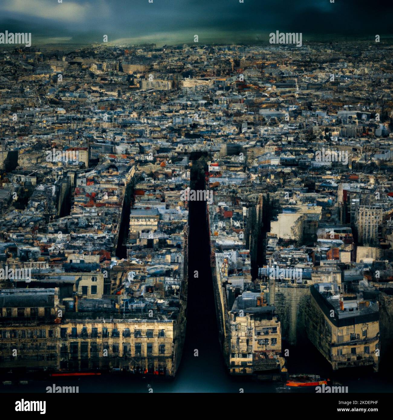 Frankreich, Paris am 2022-11-05. Digitale Illustration der Stadt Paris, die aufgrund der globalen Erwärmung von steigenden Wasserständen überflutet wurde. Bild, das mit einem ar erstellt wurde Stockfoto