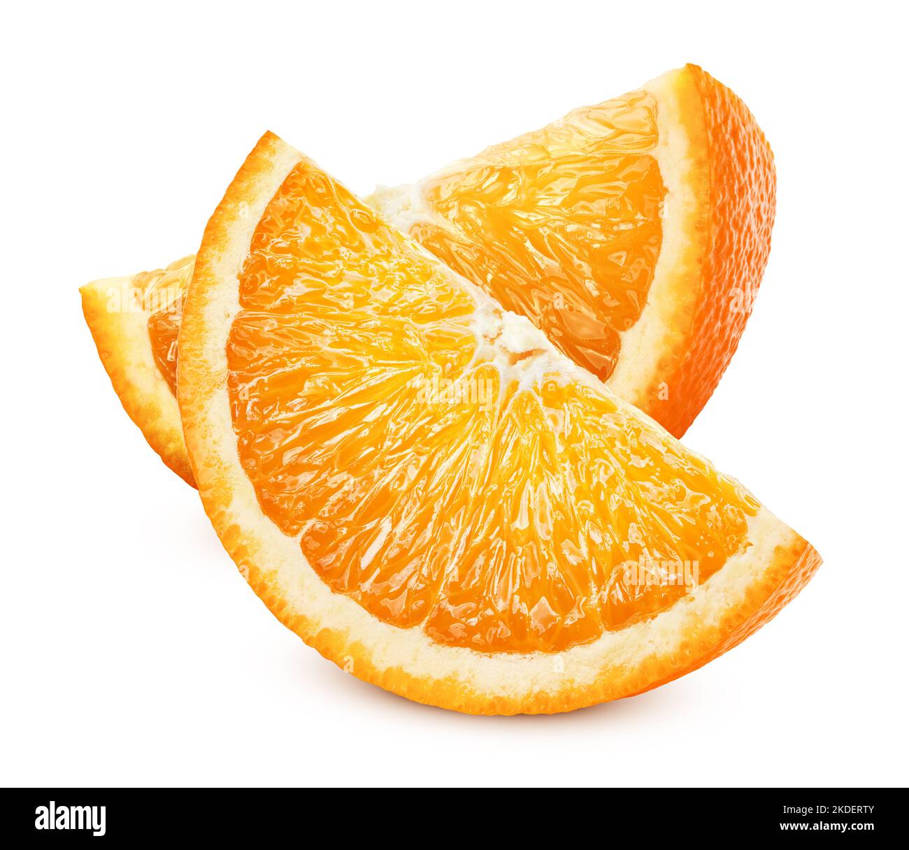 Orange Slice auf weißem Hintergrund, Beschneidungspfade, volle Tiefenschärfe Stockfoto