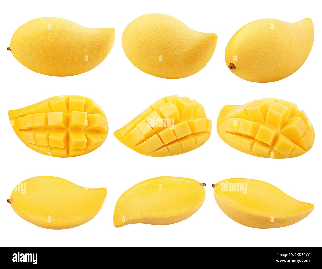 Gelbe Mango isoliert auf weißem Hintergrund, Schnittpfad, volle Schärfentiefe Stockfoto