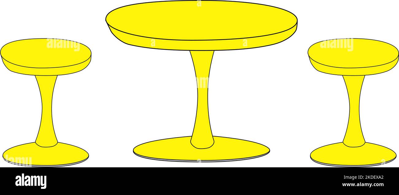 Katzencafe mit Katzen mit Tisch und Hockern im Sixtie-Stil. Stock Vektor