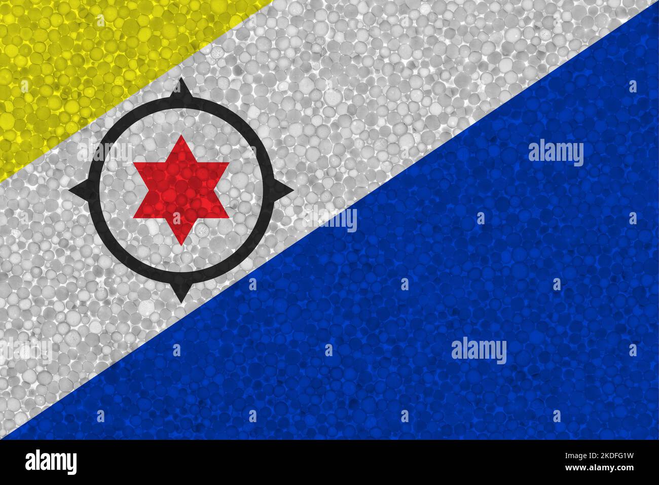 Flagge der karibischen Niederlande auf Styropor-Textur. Nationalflagge auf der Oberfläche von Kunststoff-Schaum gemalt Stockfoto