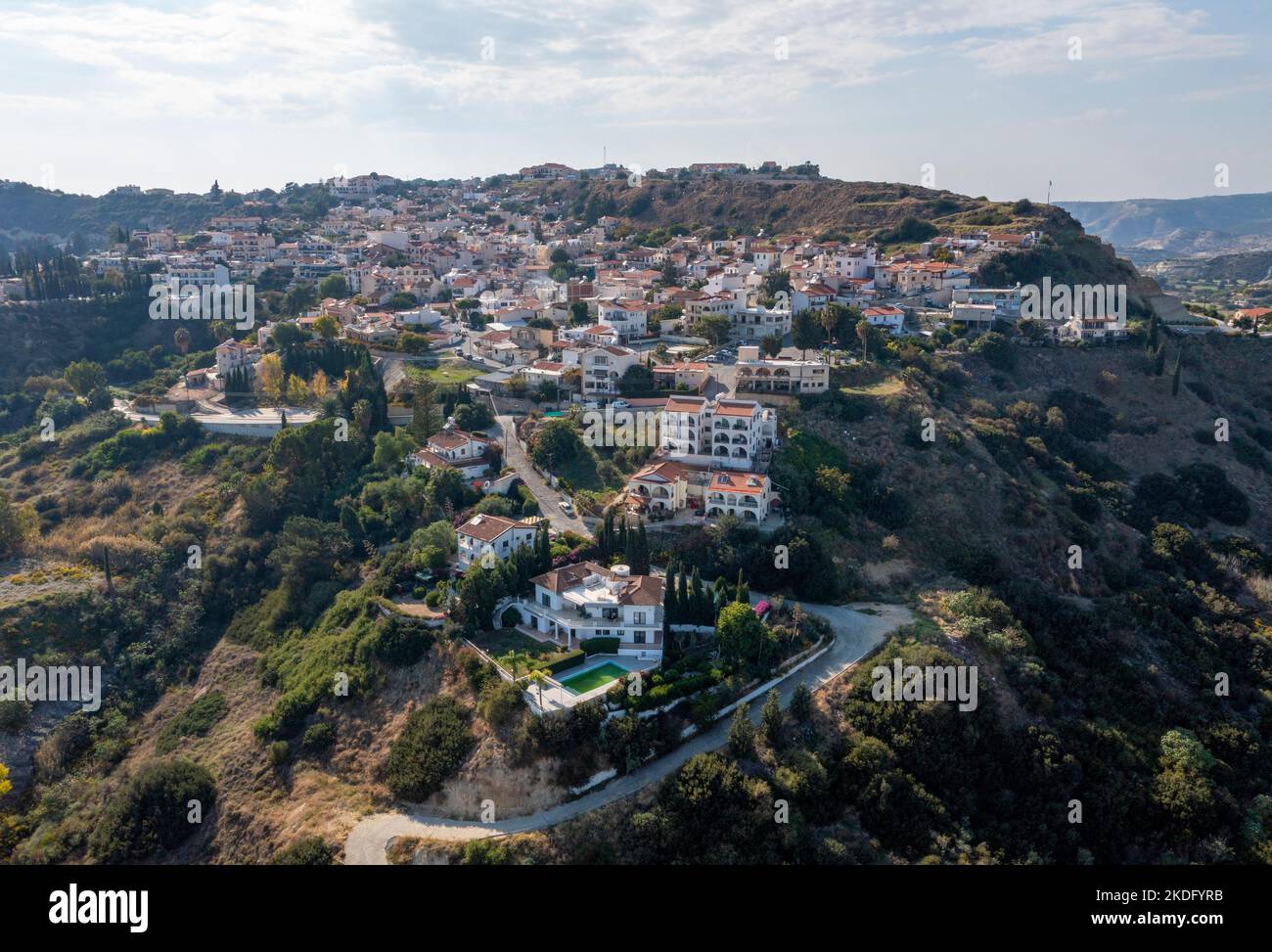 Luftaufnahme Pissouri Dorf, Limassol Bezirk, Zypern. Stockfoto