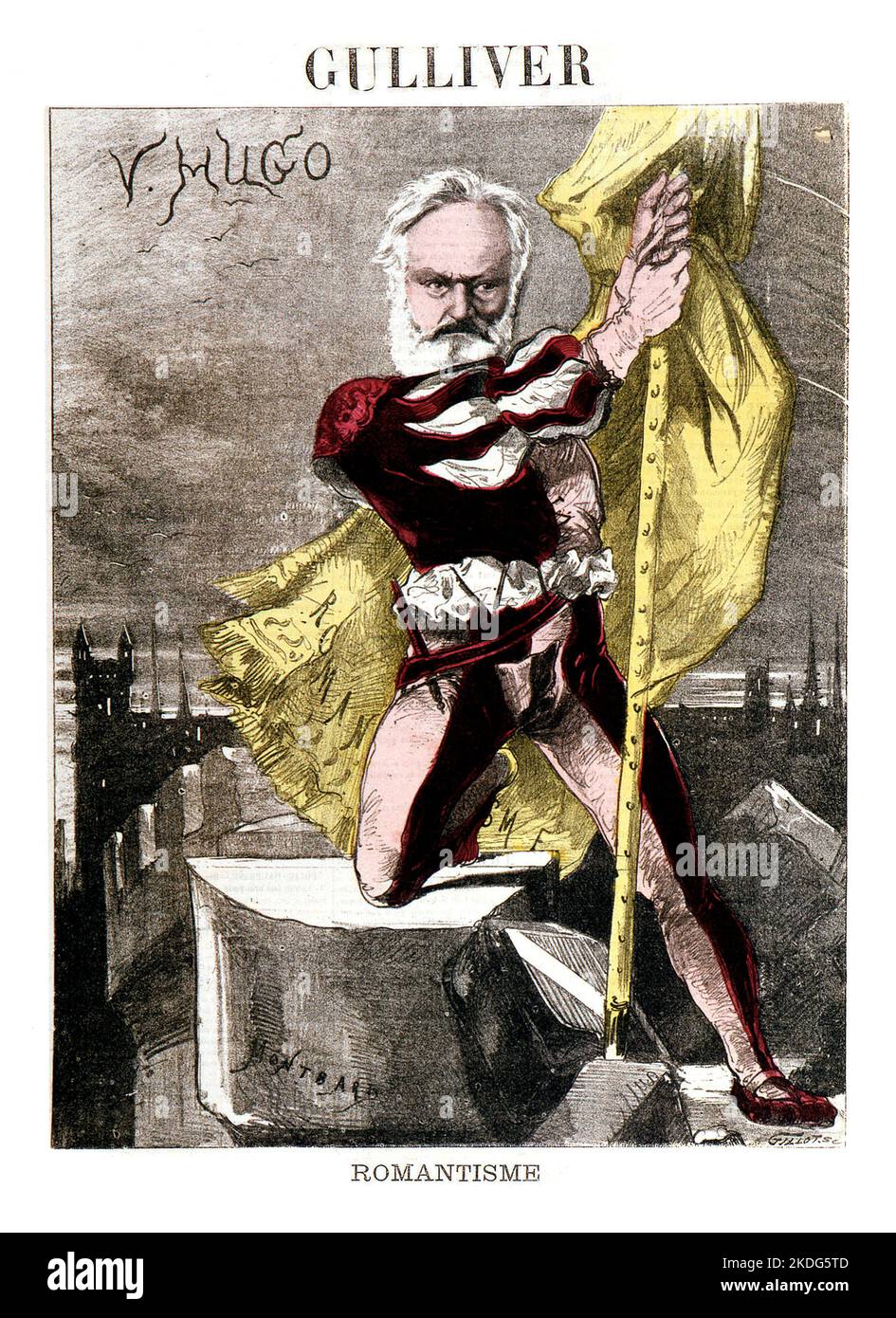 Caricature de Victor Hugo par Georges Montbard (1841-1905). Gulliver - Romantik Stockfoto