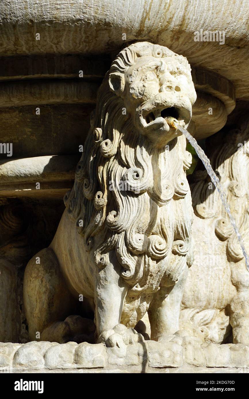 Morosini-Brunnen, Eleftheriou Venizelou-Platz, Löwenplatz, Heraklion oder Iraklion, Kreta, Griechenland, Europa Stockfoto