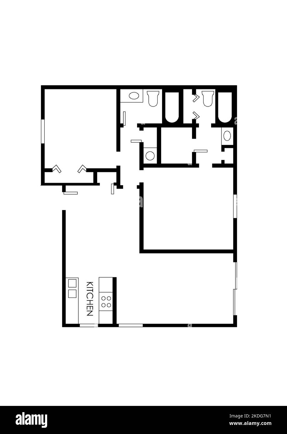 Symbol Grundriss. Bilder des Hotellogos. Schwarzes Linien-Symbol für Haus. Beliebtes Medienelement. Immobiliensymbol. Stockfoto