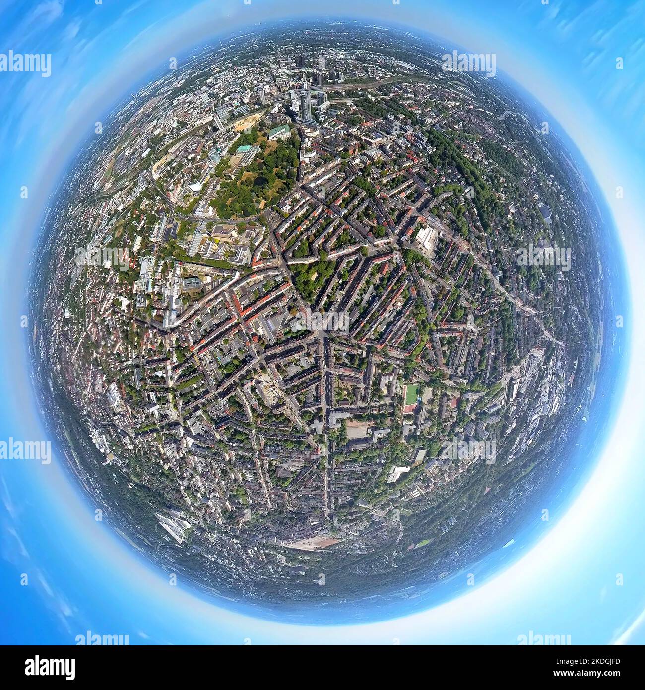 Luftbild, Wohn- und Wohngebiet Rüttenscheid, Westviertel, Essen, Ruhrgebiet, Nordrhein-Westfalen, Deutschland Stockfoto