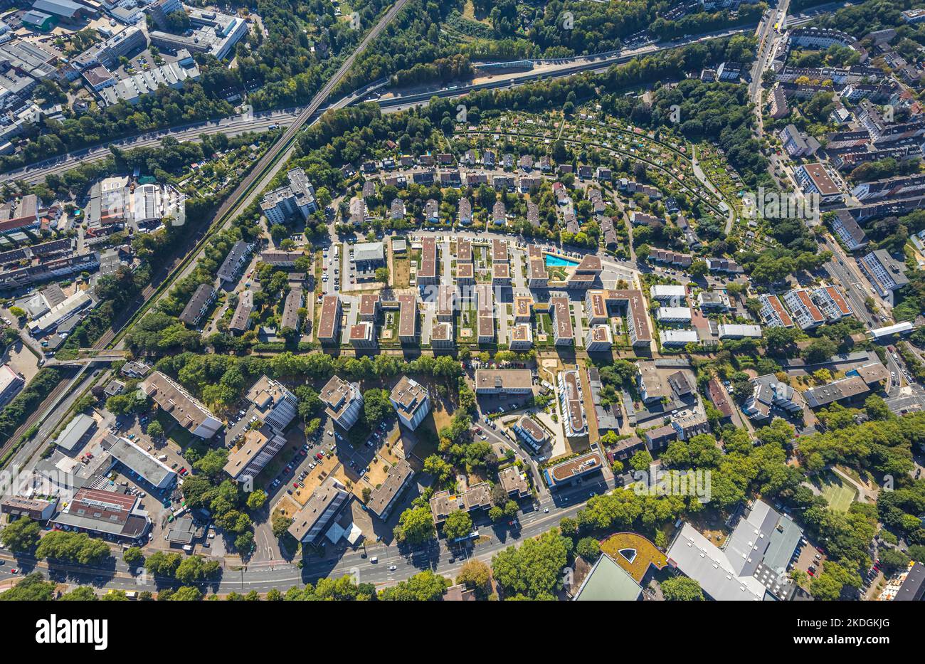 Luftaufnahme, Neubau-Wohnsiedlung Parc Dunant, Henri-Dunant-Straße im Stadtteil Rüttenscheid in Essen, Ruhrgebiet, Nordrhein-Westfalen Stockfoto