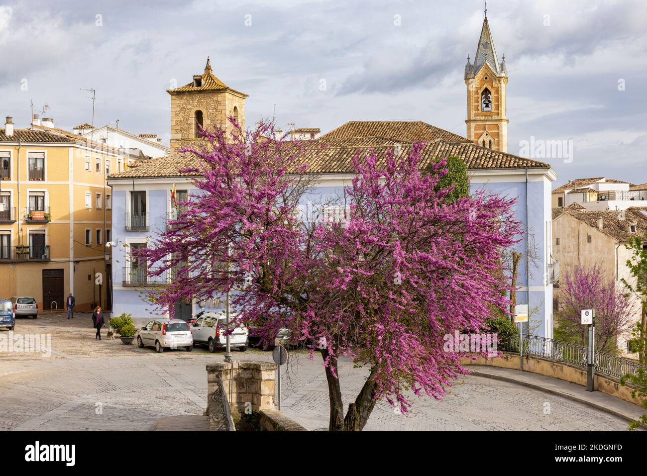 Cuenca, Provinz Cuenca, Kastilien-La Mancha, Spanien. Straßenszene im Frühling. Stockfoto
