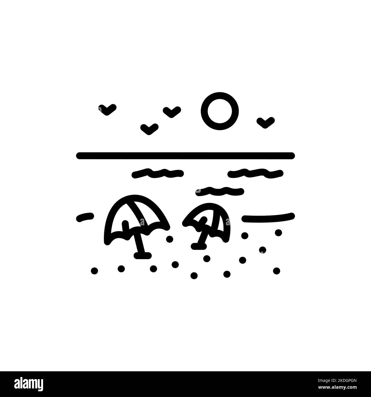 Symbol für die schwarze Linie am Strand. Naturlandschaft. Piktogramm für Webseite. Stock Vektor