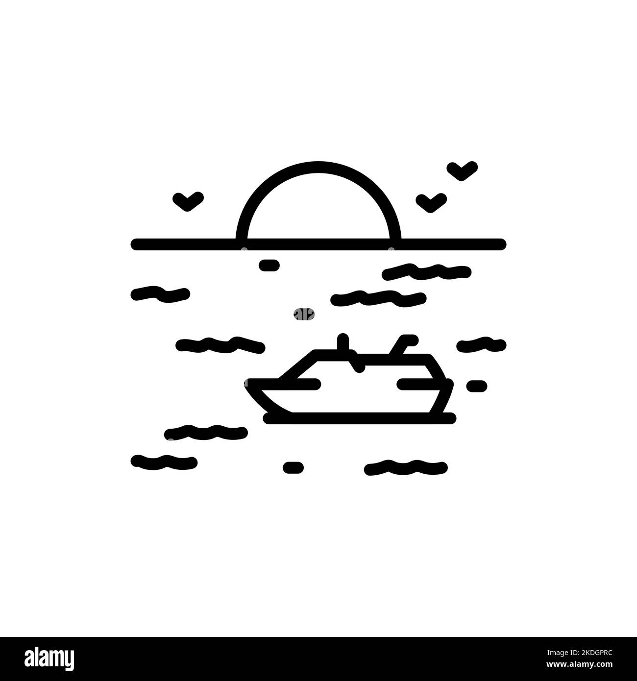 Symbol für die schwarze Linie des Meeres und des Sonnenuntergangs. Naturlandschaft. Piktogramm für Webseite. Stock Vektor