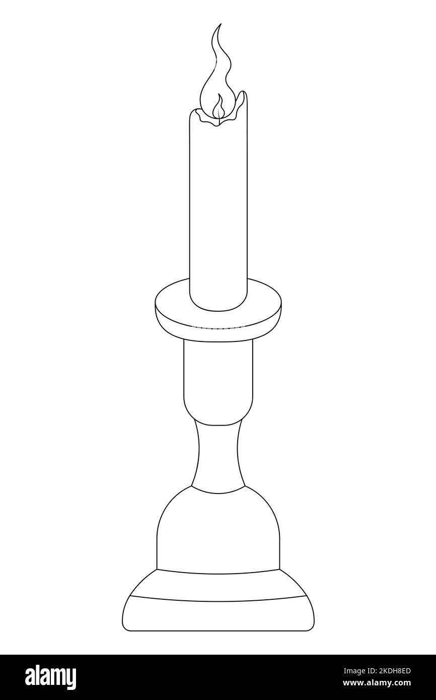 Brennende Kerze in einem Kerzenhalter. Vektorgrafik. Doodle-Stil. Skizze. Malbuch. Magisches Attribut. Heißes Wachs. Heiße Flamme. Festlicher Druck. Stock Vektor Brennende Kerze in einem Kerzenhalter. Vektorgrafik. Doodle-Stil. Skizze. Malbuch. Magisches Attribut. Heißes Wachs. Heiße Flamme. Festlicher Druck. Stock Vektor