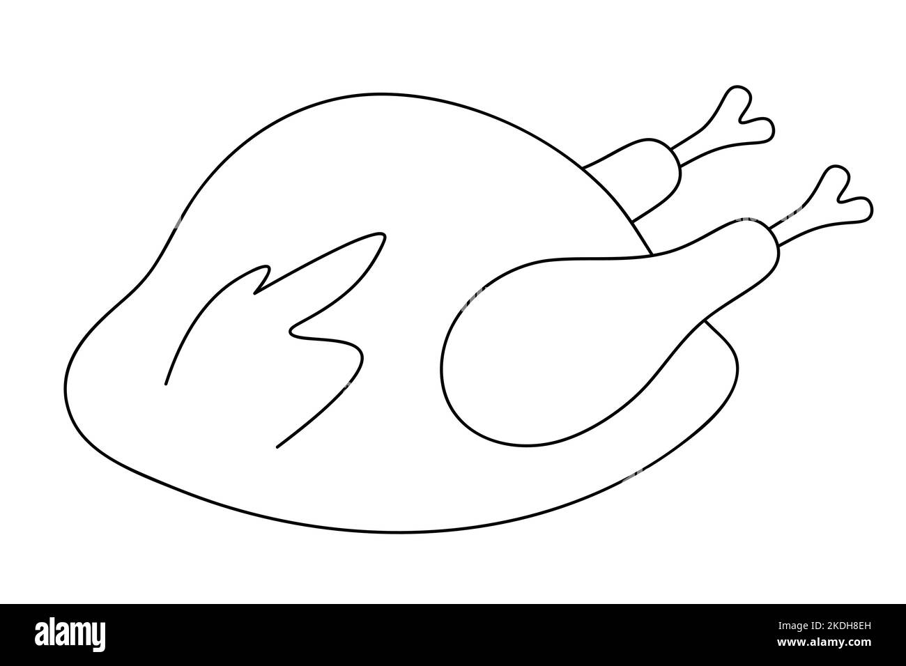 Gebratener truthahn. Saftiges Fleisch. Vektorgrafik. Doodle-Stil. Malbuch. Skizze. Erntedankfest-Symbol. Appetitliches Huhn. Stock Vektor