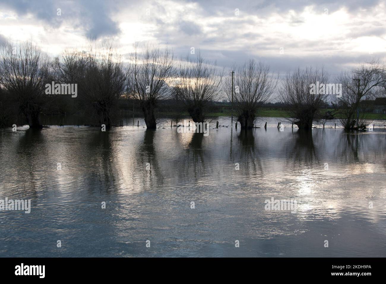 Überschwemmungen in Newbridge South Oxfordshire 2021 rund um die Themse und den Fluss Windrush, England Stockfoto
