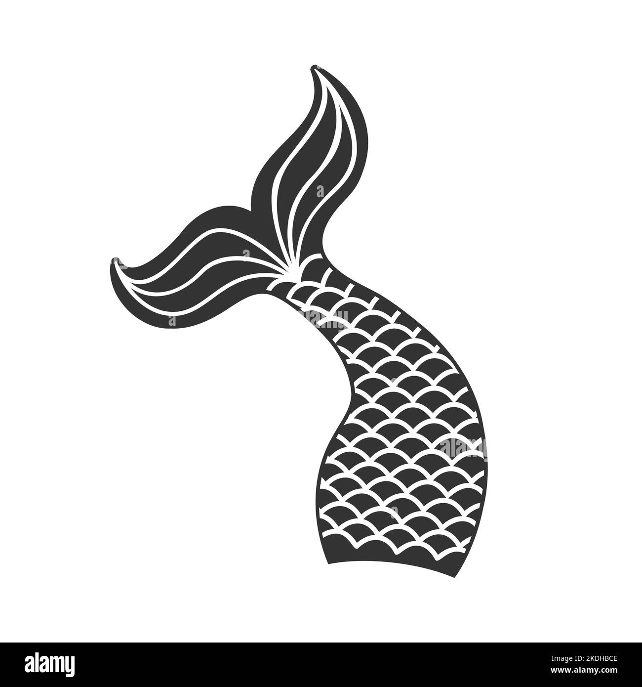 Mermaid Schwanz mit Squama Silhouette. Requisiten für Mädchenparty, Grußkarte oder T-Shirt-Print isoliert auf weißem Hintergrund. Vektorgrafik. Stock Vektor