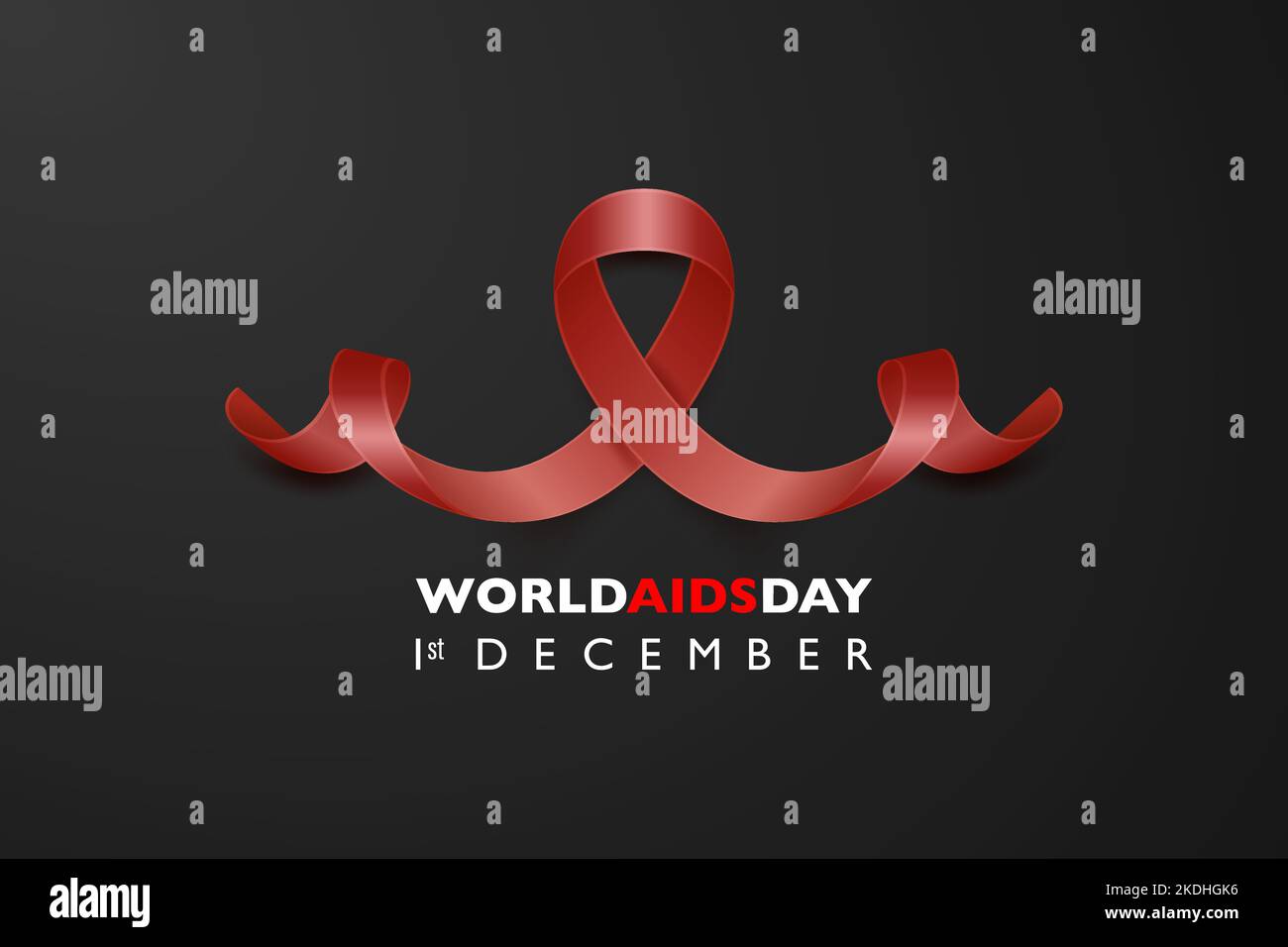 Welt-AIDS-Tag-Banner - AIDS-Bewusstsein rotes Seidenband auf schwarzem horizontalen Hintergrund. Aids Day-Konzept. Design-Vorlage für 1. Dezember Poster Stock Vektor
