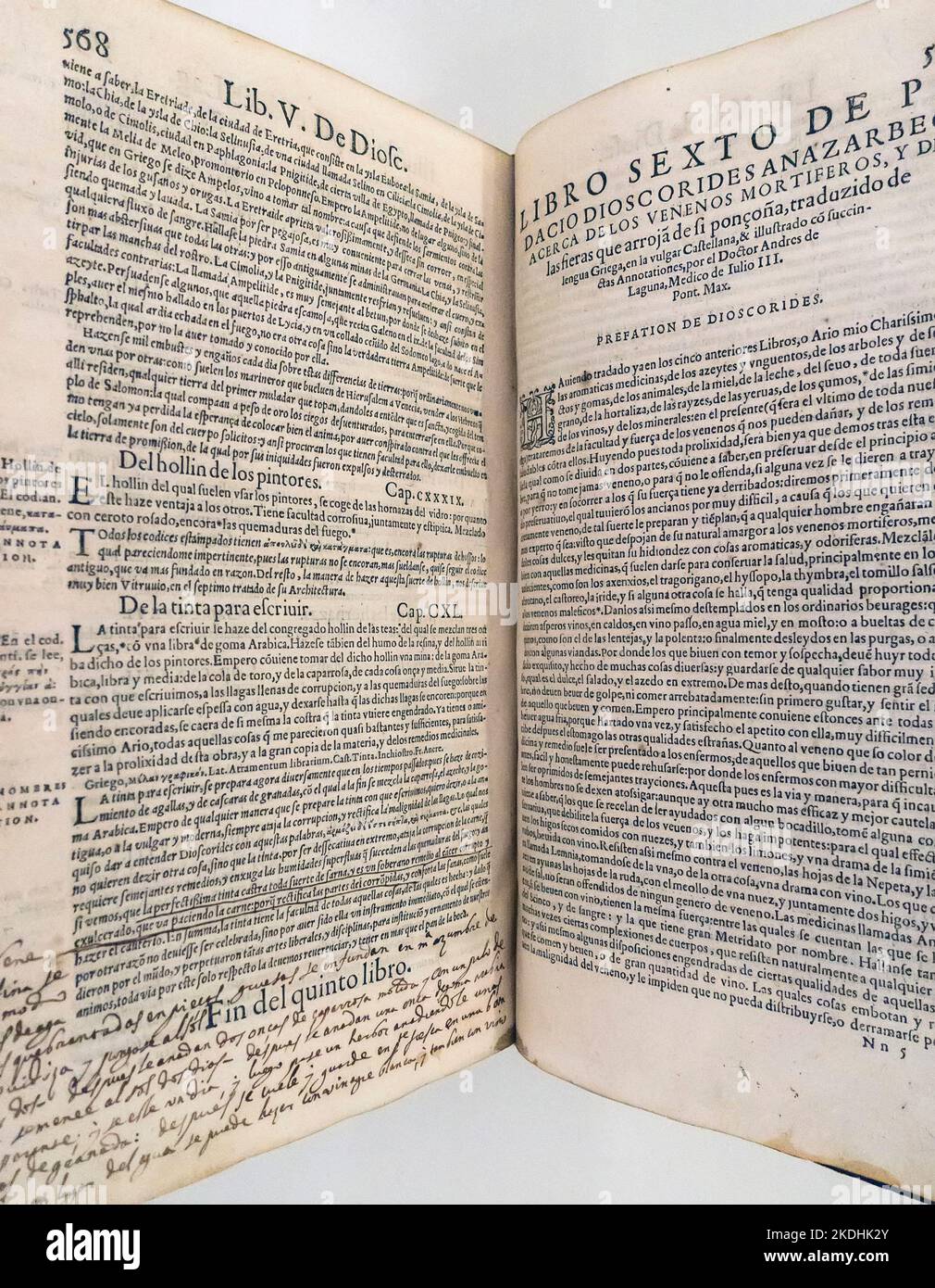 Mittelalterliches Jahrbuch in spanischer Sprache, das auf Seiten mit Rezepten für die Herstellung von Druckfarben und Posions geöffnet ist Stockfoto