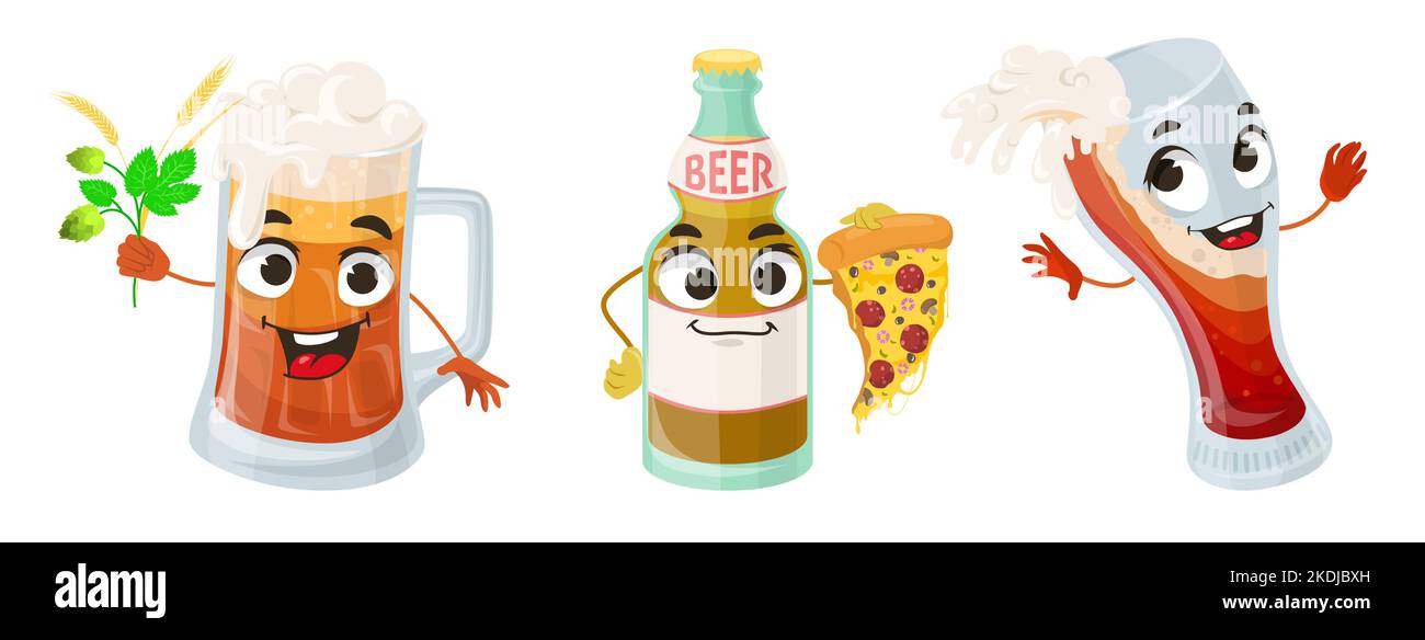 Happy cute Bier Charakter isoliert Vektor-Set Stock Vektor