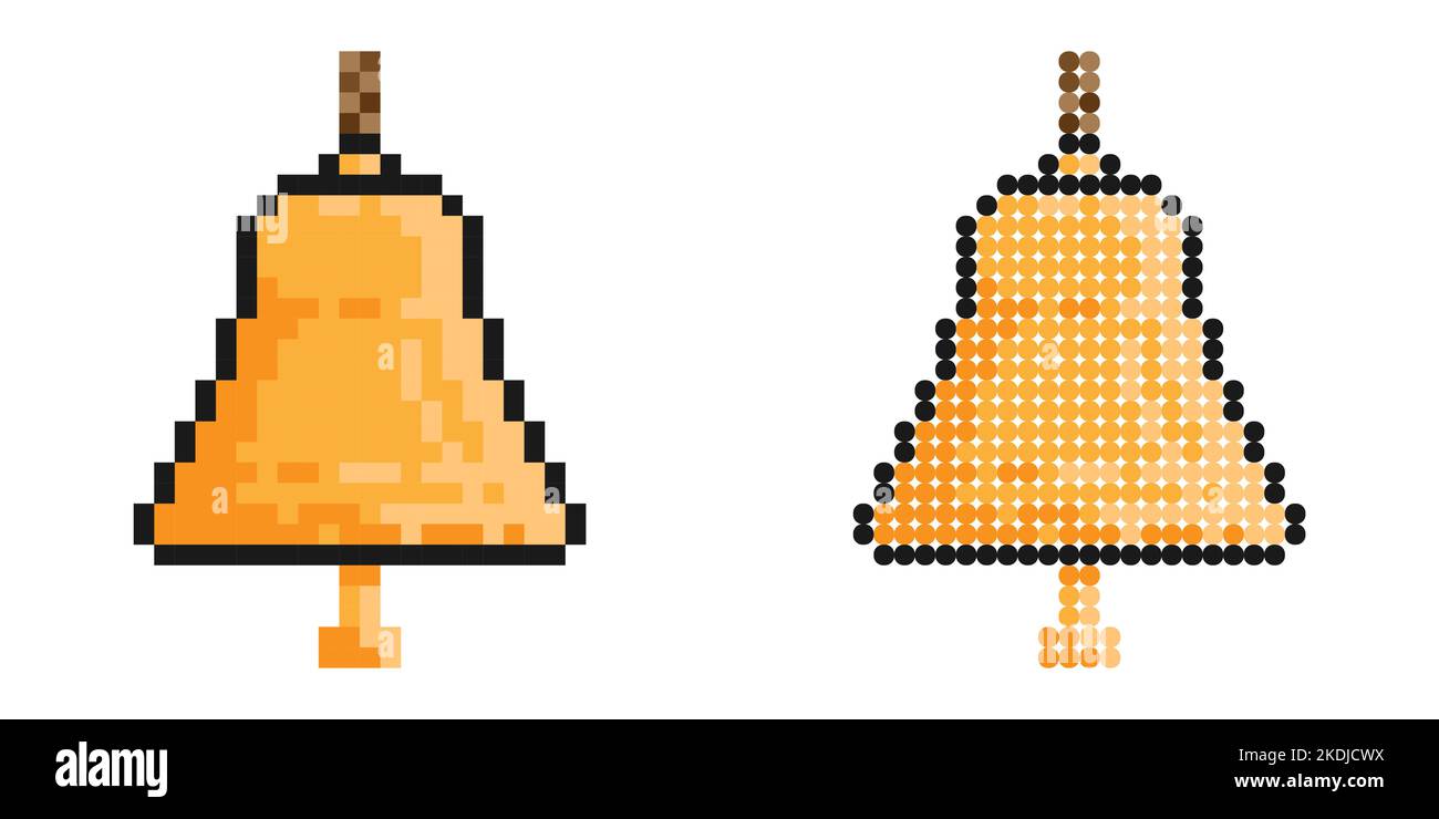 Pixelsymbol. Schiffsglocke auf dem Berg. Klingelnde Glocke auf dem Boot. Einfache Retro-Spiel Vektor isoliert auf weißem Hintergrund Stock Vektor