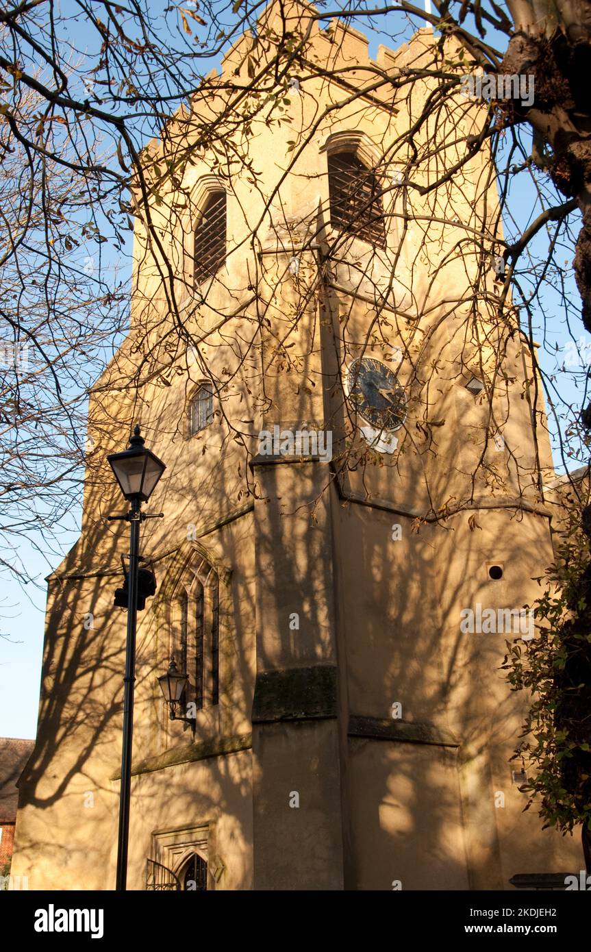 Tower, St. Mary's Church, Walthamstow, London, Großbritannien. Walthamstow, bereits zur Zeit des Domesday Book (11.. Jahrhundert) als Dorf etabliert, ist Stockfoto