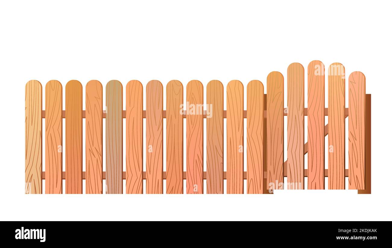 Neuer unlackierter Holzzaun aus Brettern und Pfostenzaun. Isoliert auf weißem Hintergrund Vektor. Stock Vektor