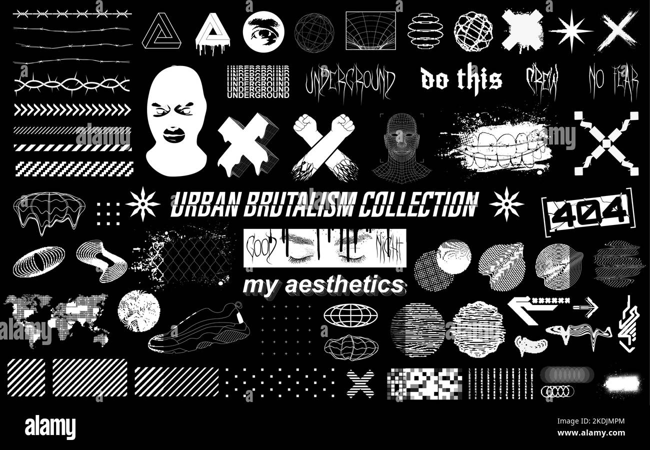 Acid Graphic Set, trendige urbane Elemente, Brutalismus grafische Formen Stock Vektor