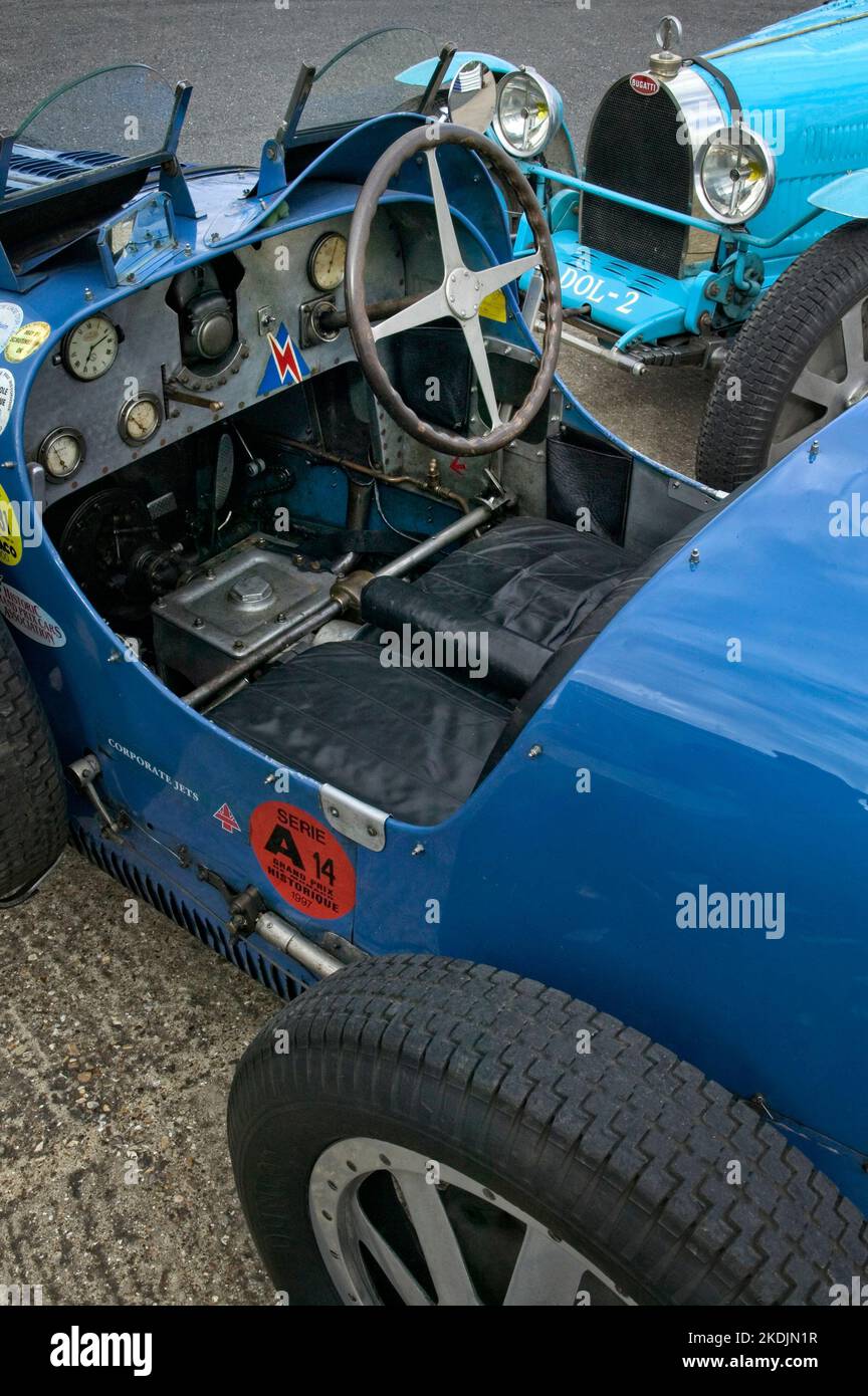 Vintage-Typ-35-Details von Motor, Cockpit und Rädern Stockfoto