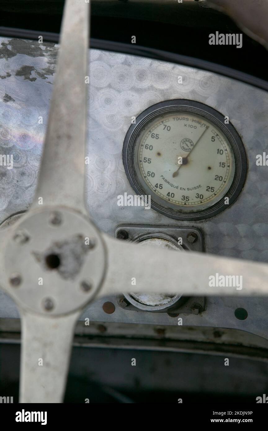 Vintage-Typ-35-Details von Motor, Cockpit und Rädern Stockfoto