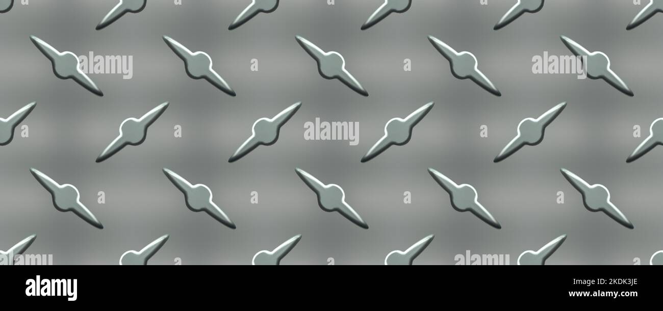 Eisen Diamondplatte Industrie realistische nahtlose Muster. Roststruktur aus Edelstahl. Metallgepresste Industrieböden oder -Wände. Rutschfestes Aluminium, schwer Stock Vektor