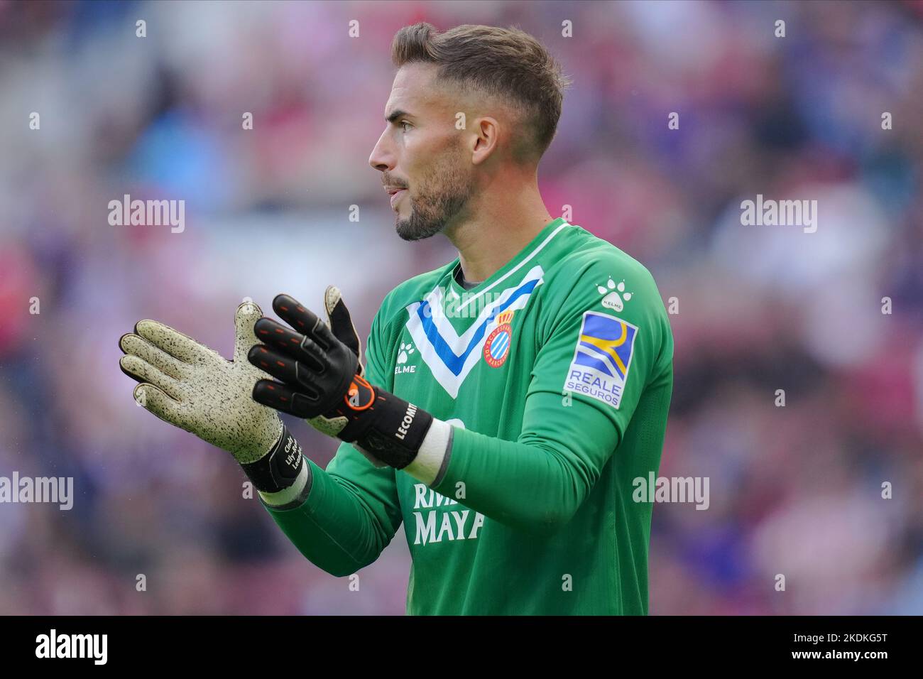 Benjamin Lecomte von RCD Espanyol während des La Liga-Spiels zwischen Atletico de Madrid und RCD Espanyol spielte am 06. November 2022 im Civitas Metropolitano Stadium in Madrid , Spanien. (Foto von PRESSIN) Stockfoto