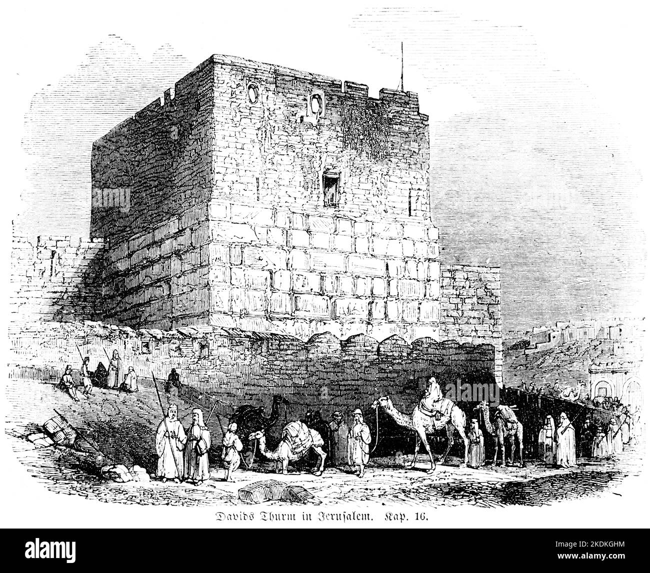Davids Turm in Jerusalem, Bibel, Altes Testament, erstes Buch der Chonicles, Kapitel 16, historische Illustration 1850 Stockfoto