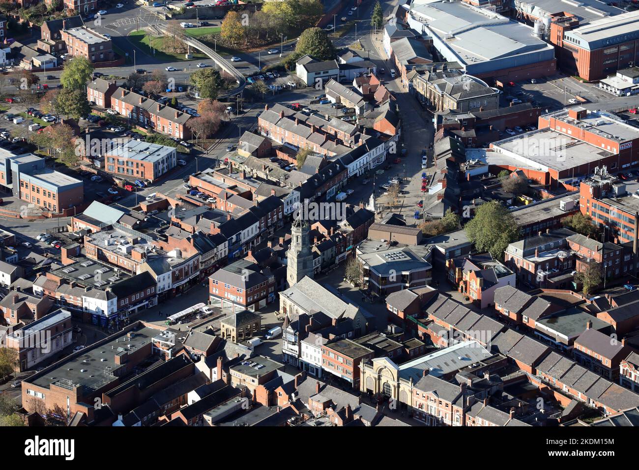 Luftaufnahme des Stadtzentrums von Pontefract, West Yorkshire Stockfoto