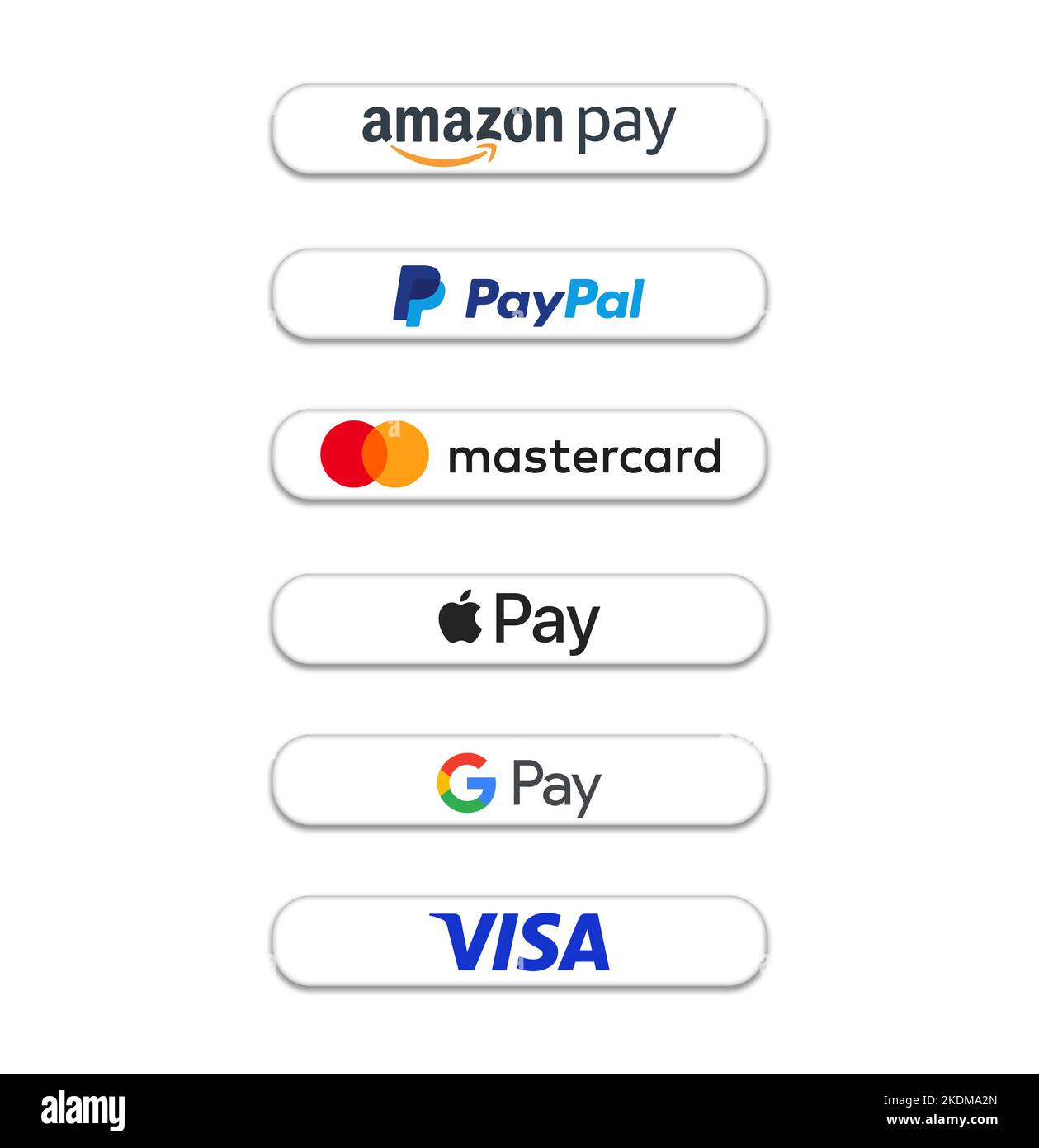 Zahlungssystem in Amerika über Amazon Pay, Paypal, Mastercard, Apple Pay, Google Pay und Visa Stockfoto