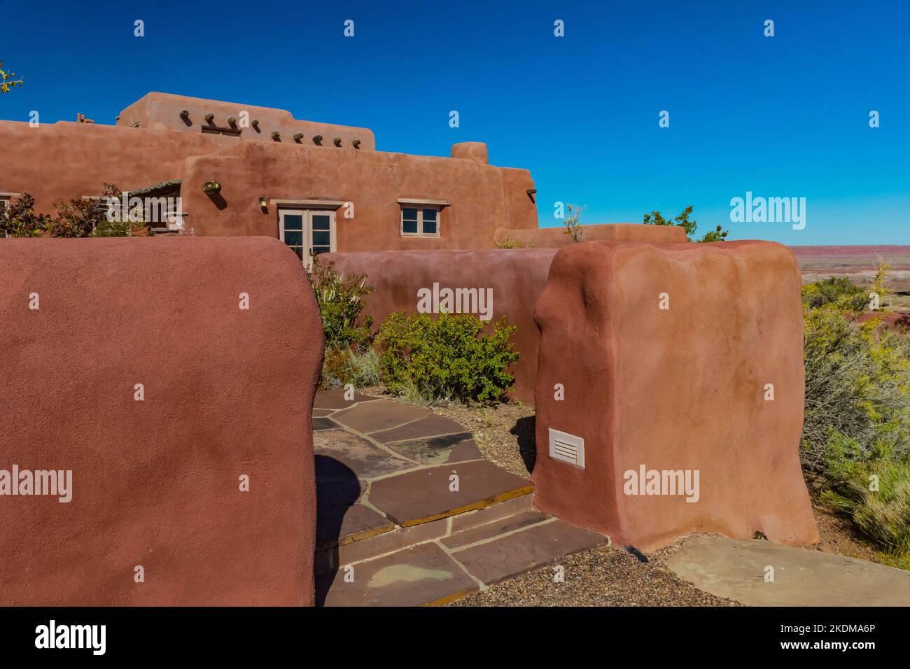 Painted Desert Inn entworfen im Pueblo Revival Stil im Petrified Forest National Park, Arizona, USA Stockfoto