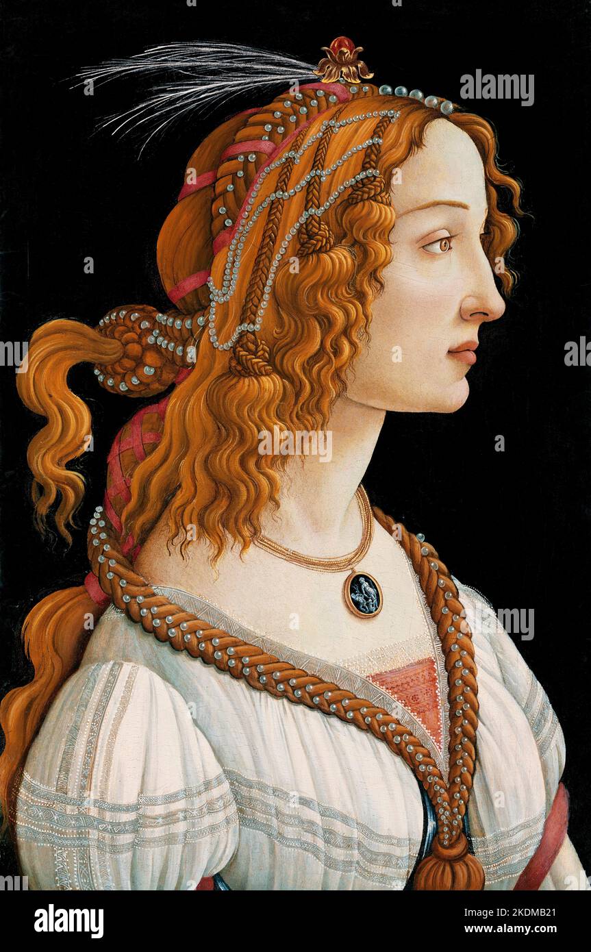 Idealisiertes Frauenporträt (Porträt von Simonetta Vespucci als Nymphe) von Sandro Botticelli (Alessandro di Mariano di Vanni Filipepi, ca. 1445-1510), 1480 Stockfoto