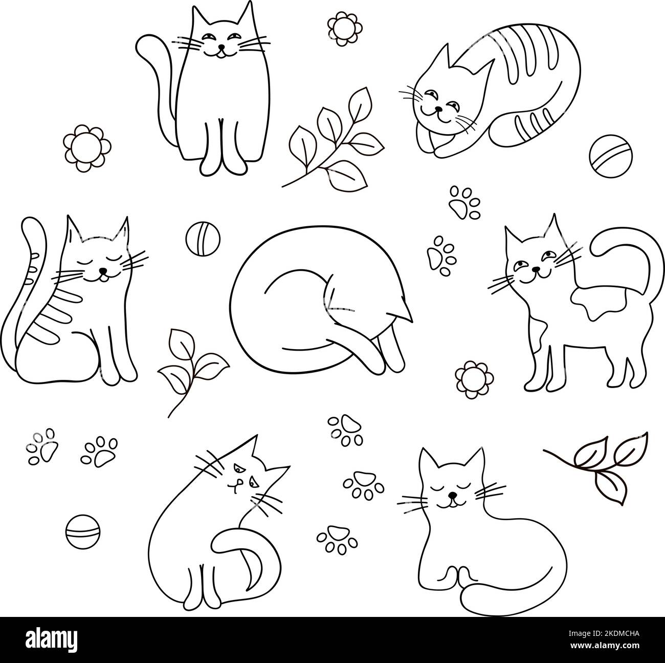 Set von Vektor niedlichen Katzen in schlichtem Design Stock Vektor