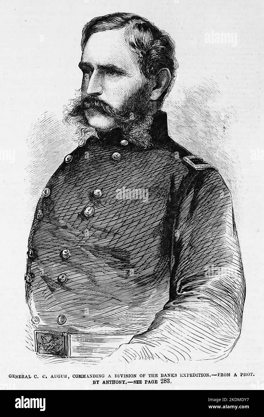 Porträt von General Christoph Kolumbus Augur, der eine Abteilung der Banks Expedition befehlshabte. 1863. 19. Jahrhundert American Civil war Illustration aus Frank Leslie's Illustrated Newspaper Stockfoto